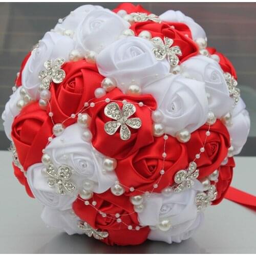 Silk Ribbon Wedding Bridal Bouquets Simulation Flower Wedding Supplies de noiva Rhinestones Quinceanera Bouquets W224
