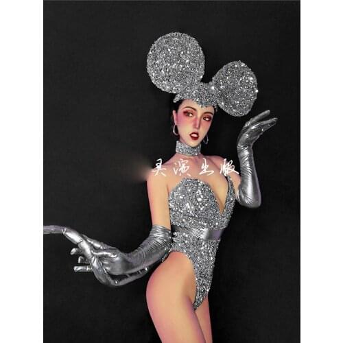 Technology Silver sexy collar dance dress sequins nightclub bar ds GOGO costume