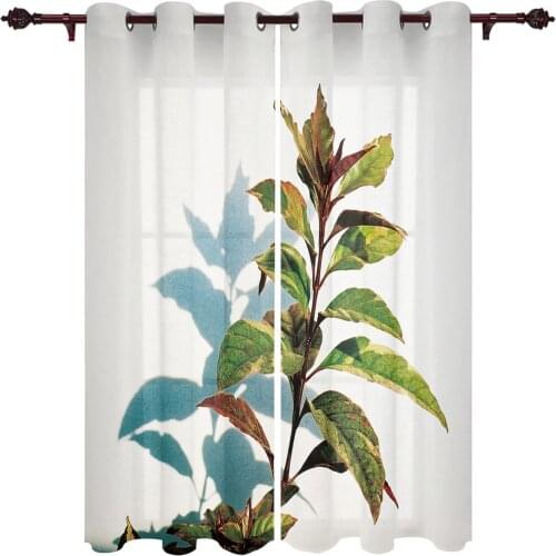 Patio Curtain Green Leaves Projection Kitchen Curtains In The Modern Living Room Bedroom Dining Room Translucent Curtain