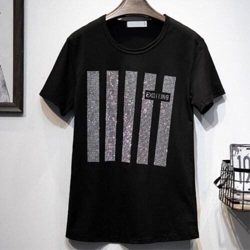Short Sleeve T-shirt Women Summer Clothes New 2021 Fashion Hot Rhinestone Bling Printing Loose T Shirt Harajuku Tops Tees Female