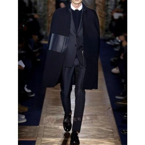 S-5XL!!!20178 Male brief overcoat patchwork loose cloak medium-long wool coat woolen outerwear