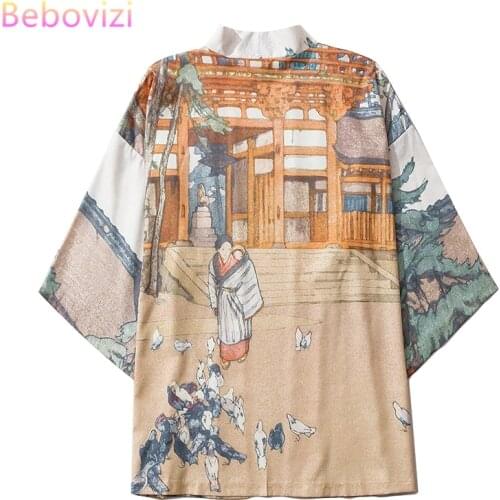 M-XXL Ukiyoe Kimono Cosplay for Mens Women Japanese Style Cartoon Streetwear Robe Summer Japan Cardigan Top Yukata Haori Clothes