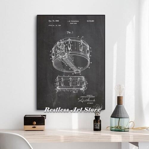 Snare Drum Patent Dyna Sonic Drummer Art Poster Print Music Room Home Decor Vintage Blueprint Canvas Painting Picture Gift Idea