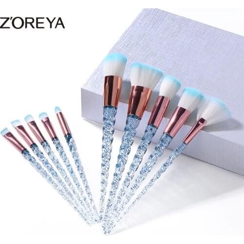 Zoreya 10Pcs Eye Shadow Makeup Brushes Mermaid Transparent Unico Cosmetic Set Concealer Blending Make Up Eyebrow Powder Tool Hot
