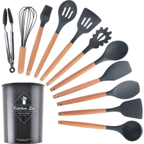 1/9/10PCS Silicone Cooking Utensils Set Non-stick Spatula Shovel Wooden Handle Cooking Tools Set with Storage Box Kitchen Tools
