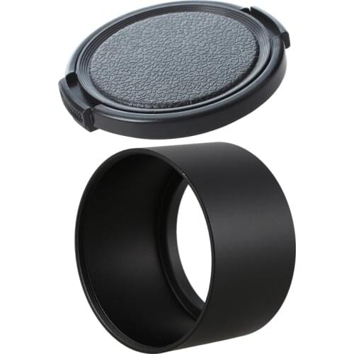 1pcs Textured Black Plastic 52mm Lens Cover Cap For Camera & 1pcs Camera Filter Screw-In Mount 52mm Metal Tele Lens Hood Shade