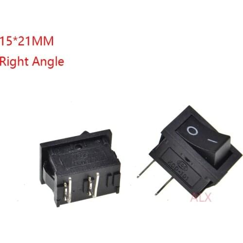 10PCS right angle KCD1 SPST 2PIN black mini Push Button rocker Switch ON/OFF power switches 6A/250V 10A/125V 15*21MM 2 pin