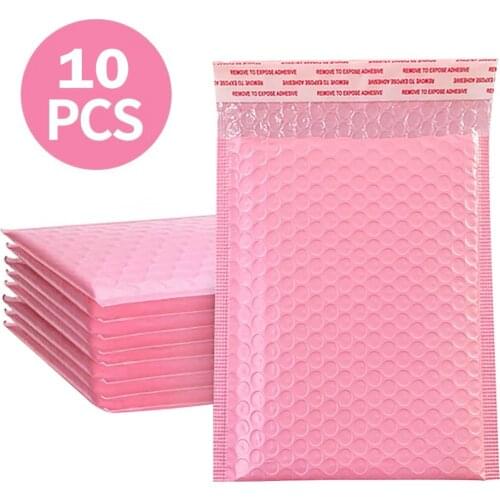 10 pcs Padded Seal Mailers Valentines Day Pink Folding Express Envelope Bubble Package Parcel Bag Warehouse Staff Packing Bags
