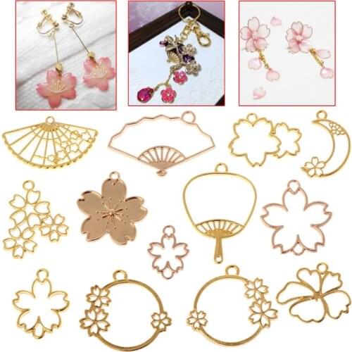 13 Pcs Flower Metal Frame DIY Epoxy Resin Crafts UV Resin Jewelry Making Pendant Holder Hollow Fan Floral Shape Dry Flower Frame