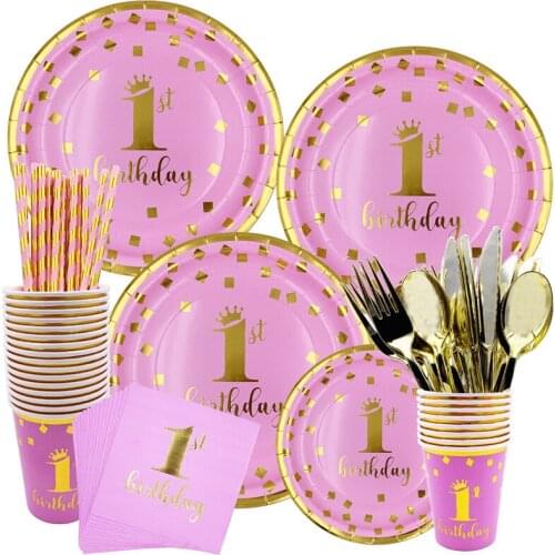 1st 1 Year Birthday Party Decorations Kids Baby Shower Boys Girls Paper Happy Birthday Disposable Party Tableware Supplies