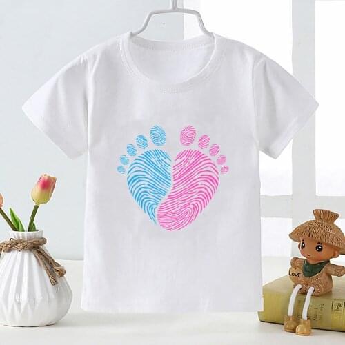 2021 Summer Children T-shirt Cute Baby Footprint Print Tshirts Casual Tops Harajuku White Tees Fashion Short Sleeve Clothing