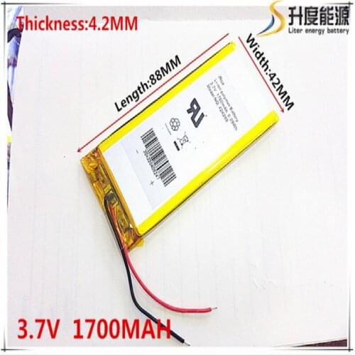 3.7V 1700mAh 424288 Lithium Polymer Li-Po li ion Rechargeable Battery cells For Mp3 MP4 MP5 GPS mobile bluetooth