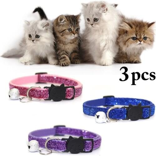 3PCS Cat Neck Collars Fashion Cute Sequin Pet Neck Collars Neck Strap Pet Dogs Cat Supplies with Small Bell