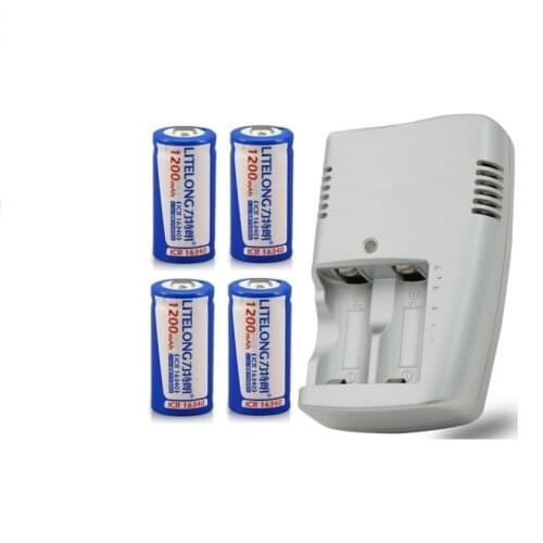 4pcs/lot Large capacity 3.7V 1200mAh ICR 16340 rechargeable lithium battery +1PCS 16340 lithium battery charger