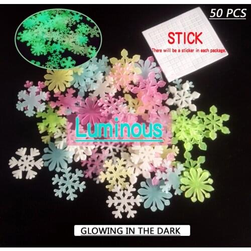 QIBU 50pcs Luminous Christmas Snow Glowing In The Night Solid PVC Crafts Christmas Party Decoration Room Decor Luminous Stickers