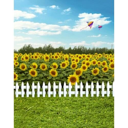 5x7ft Lawn Yellow Sunflowers Blue Sky Photography Backdrops Photo Props Studio Background