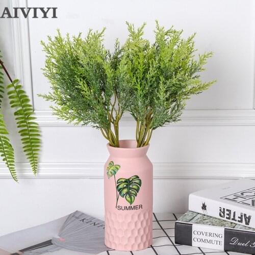 6 Bundles of Pine Needle Gold Tree Fake Flower Home Decoration Sago Palm Garden Decoration Design Plastic Green Leaves Evergreen