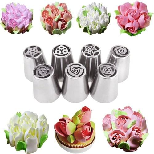 7PCS/Set Stainless Steel Russian Tulip Icing Piping Nozzle Pastry Decoration Cake Decorating Tools Rose Kitchen Cooking Tool