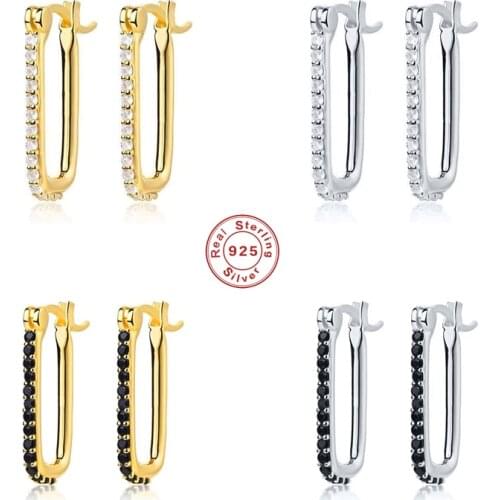 Aide 925 Sterling Silver Crystal Circle Round Hoop Earrings for Women Luxury CZ Rectangle Piercing Earrings Punk Rock Jewelry