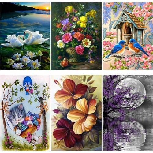 DIY 5D Diamond Painting Flower Cross Stitch Landscape Waterfall Diamond Embroidery Full Round Drill Mosaic Rhinestone Home Decor