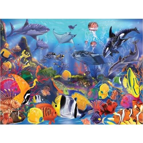 Diamond Painting Full Square Round Drill Fish Dolphin Diamond Embroidery Diamond Mosaic Ocean Animals Home Decoration A2119