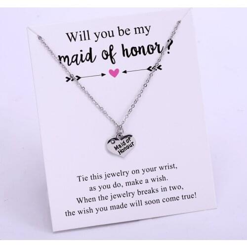 Bride Maid of Honour Chain Necklaces Honor Flower Girl Bridesmaid Pendants Necklace Women Trendy Jewelry Lovers Gift