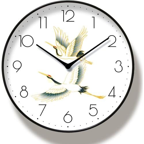 Crane 12 Inch Chinese Style Silent Clock Simple Personality Wall Clock Modern Design Living Room Clock Retro Wall Charts
