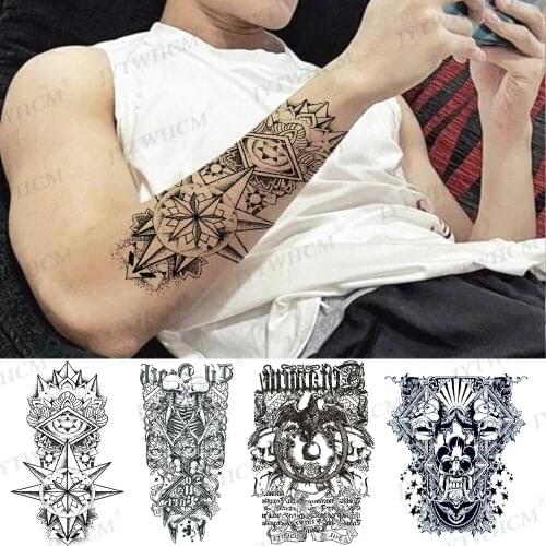 Black Sketches Stickers Fake Tattoo Skull Demon Evil Eyes Polygon Hierarchical Design Art Body Temporary Tattoo For Men Sticker