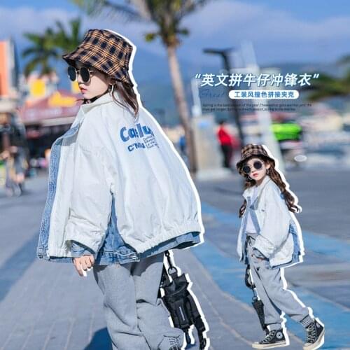 Childrens clothing girls 2021 new big childrens cowboy splicing autumn childrens coat fashion spring and Autumn