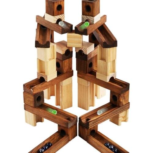Children Wooden Marble Runs Block Toy Beads Kids Building Construction Assemble Rail Blocks Educational Toy