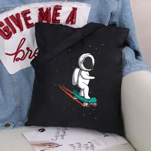 Canvas Bag Shopper Bag Harajuku Large Capacity Astronaut Pattern Women Bags Classic Vintage Shoulder Bag Handbag