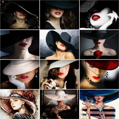 HUACAN DIY Pictures By Numbers Girl Acrylic Frame Modern Wall Art Painting By Number Portrait Handpainted Unique Gifts