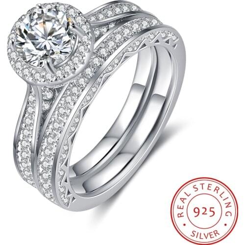 925 Sterling Silver Round Cut Moissanite Ring Detachable Jewelry Sets Engagement Ring for Women 6.5mm