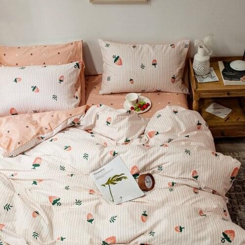 Cotton Small Floral Printing Bedding Set Cute Feather Flower Duvet Cover Sheet pillowcase Four-Piece Kawaii Children Bedding Set