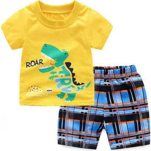 Summer Boys Pajamas Sets Short Sleeve Childrens Sleepwear 100% Cotton Kids Pijama Boy Pyjama Baby Girls Nightgown Bottom 2-7T