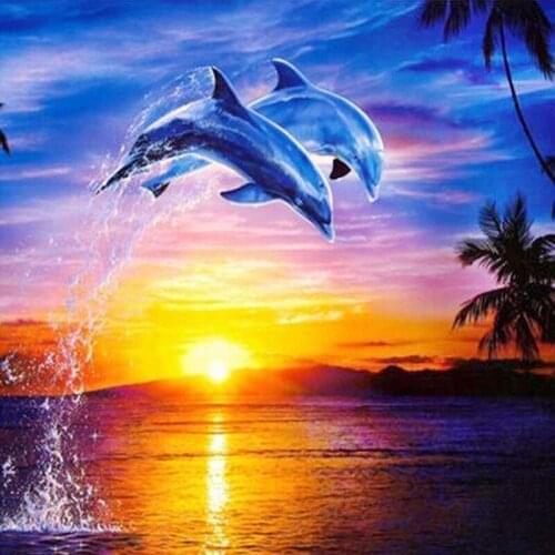 LIPHISFUN DIY Embroidery Square/round Water Dolphin 5D Rhinestone Art Mosaic Diamond Painting Full Drill Cross Stitch