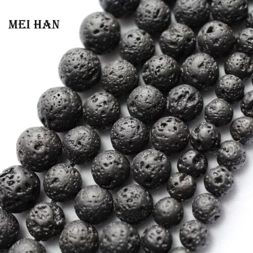 Meihan Free shipping charms 6mm 8mm 10mm 12mm natural black lava round volcanic loose beads for jewelry making or gift