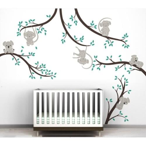 Monkey And Koala Tree Branches Wall Sticker Home Decor Nursery Nature Tree Art Mural Baby Kids Room Wall Decor 3d Poster A021