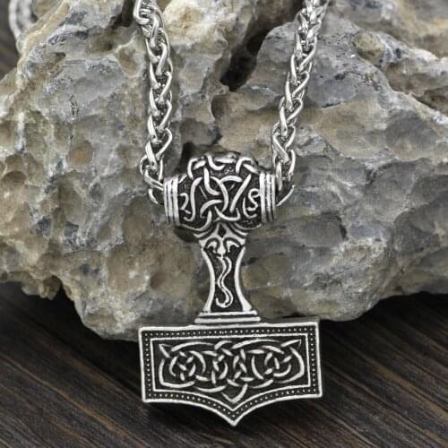 Norse Knot Amulet Thor hammer Mjolnir Viking Amulet Hammer Pendant Necklace Jewelry -Metal Chain and gift bag