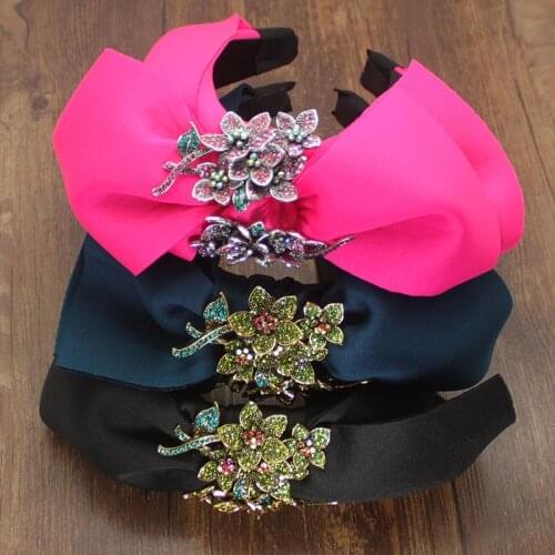 New Exaggerated Fashion Style Big Bowknot Flower Diamante Crystal Rhinestone Bohemia Headwear Women Wedding Party Accessories