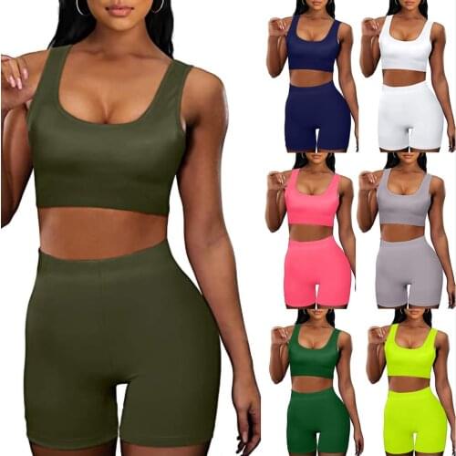 Solid Color Vest Sports Shorts Spring Summer Vintage Clothing High-Waisted Two Piece Set Ladies 2021 For WomenS Suit Outfit