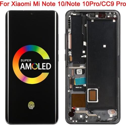 Original Mi Note 10 Pro Display For Xiaomi Mi CC9 Pro LCD Frame Amoled Mi Note10 Lite M1910F4G Display Touch Screen Digitizer