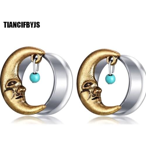 TIANCIFBYJS Piercing Ear Plugs Stainless Steel Screw Flesh Tunnels Moon Fit Ear Stretcher Kit Expanders Plug Earring Gauge 64pcs