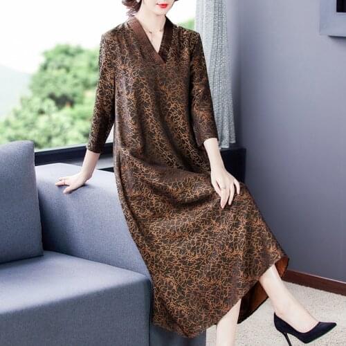 Spring Vintage Leopard Print Silk Satin Midi Dress Summer Women Casual Loose 4XL Plus Size Dress Elegant Bodycon Party Vestidos