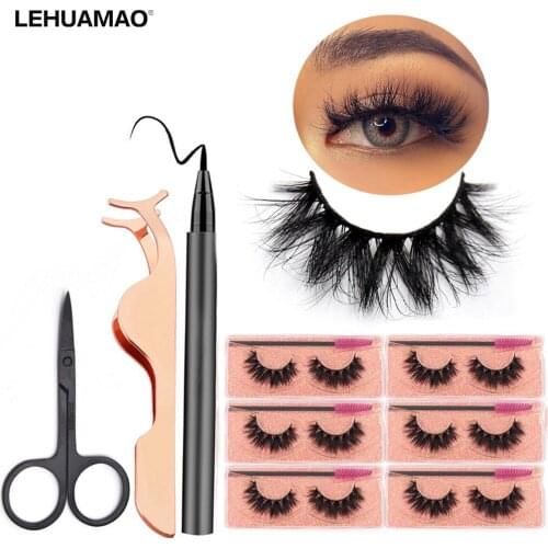 Eyeliner Self-adhesive Eyelash Kit 6Pairs Mink Eyelashes 100% Cruelty free 3D Mink Lashes Soft Full Strip False Eyelashes Makeup