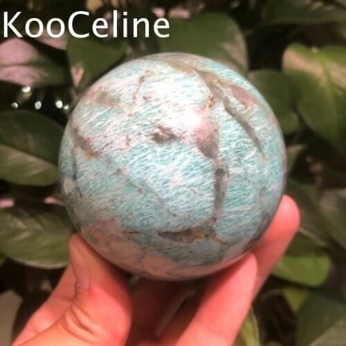 Natural Crystals Quartz Amazonite Sphere Energy Ball Reiki Healing Stones Home Office Aquarium Decoration Accessories Gemstone