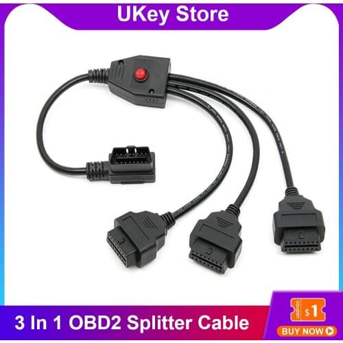 50CM 3 In 1 OBD2 Splitter Extension Cable 16 Pin Male to Female Automobile OBD2 L Type Cable With Switch Car Diagnostic Tools