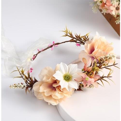 Romantic Flower Crown Floral Hairband Head Wreath Holiday Bridal Headdress Outdoor Wedding Retro Pastoral Photo Hair Accessories