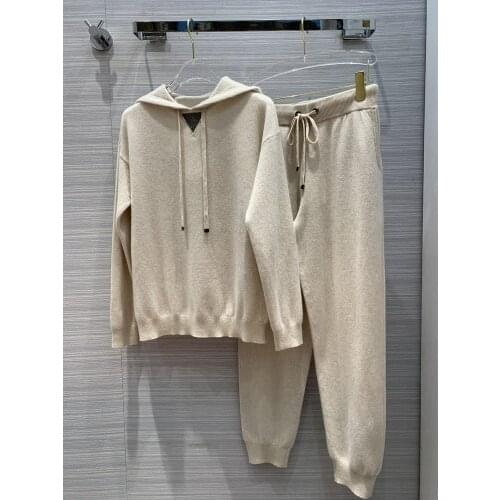 Luxury Brand Knit Long Pants 2020 Autumn Women New Casual Simple Versatile Chain Decoration 100% Cashmere Casual Sports Trousers