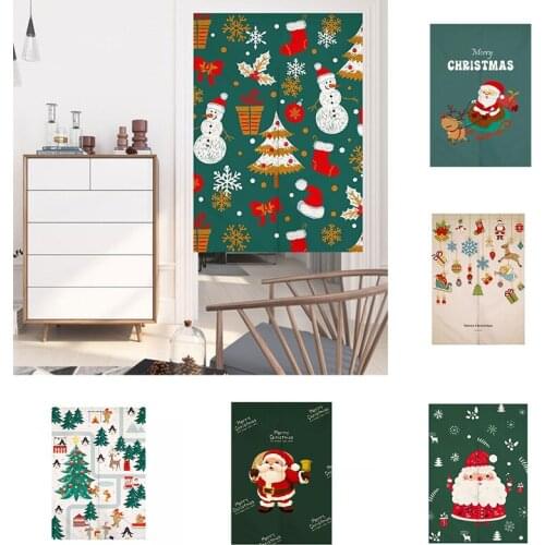 Christmas Door Curtain Partition Curtain Non Punching Festival Decoration Bedroom Kitchen Fabric Half Panel Curtain